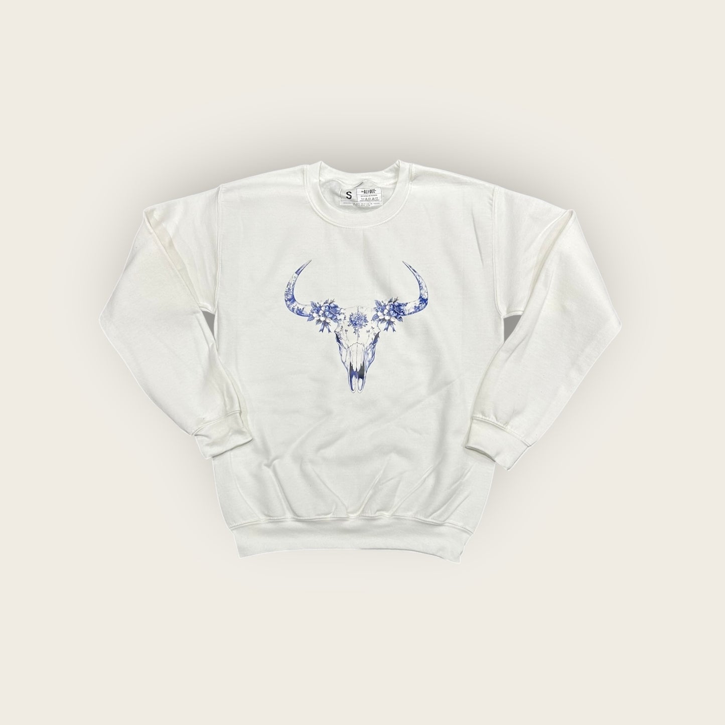 Ali Dee Fancy Cow Skull Graphic Sweatshirt in White