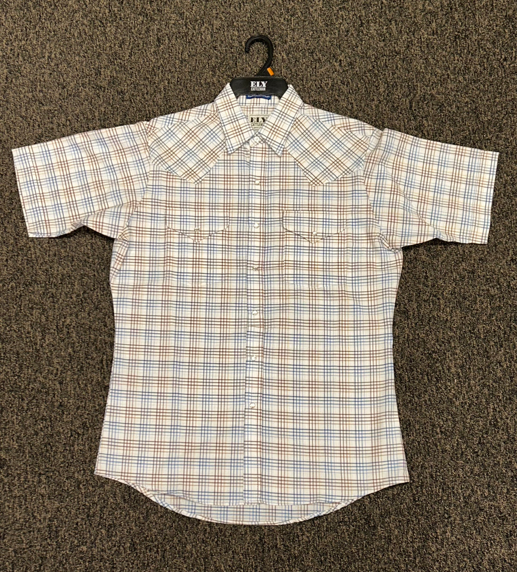 Men's Ely Cattleman Short Sleeve Plaid Western Snap Shirt - White 15208558