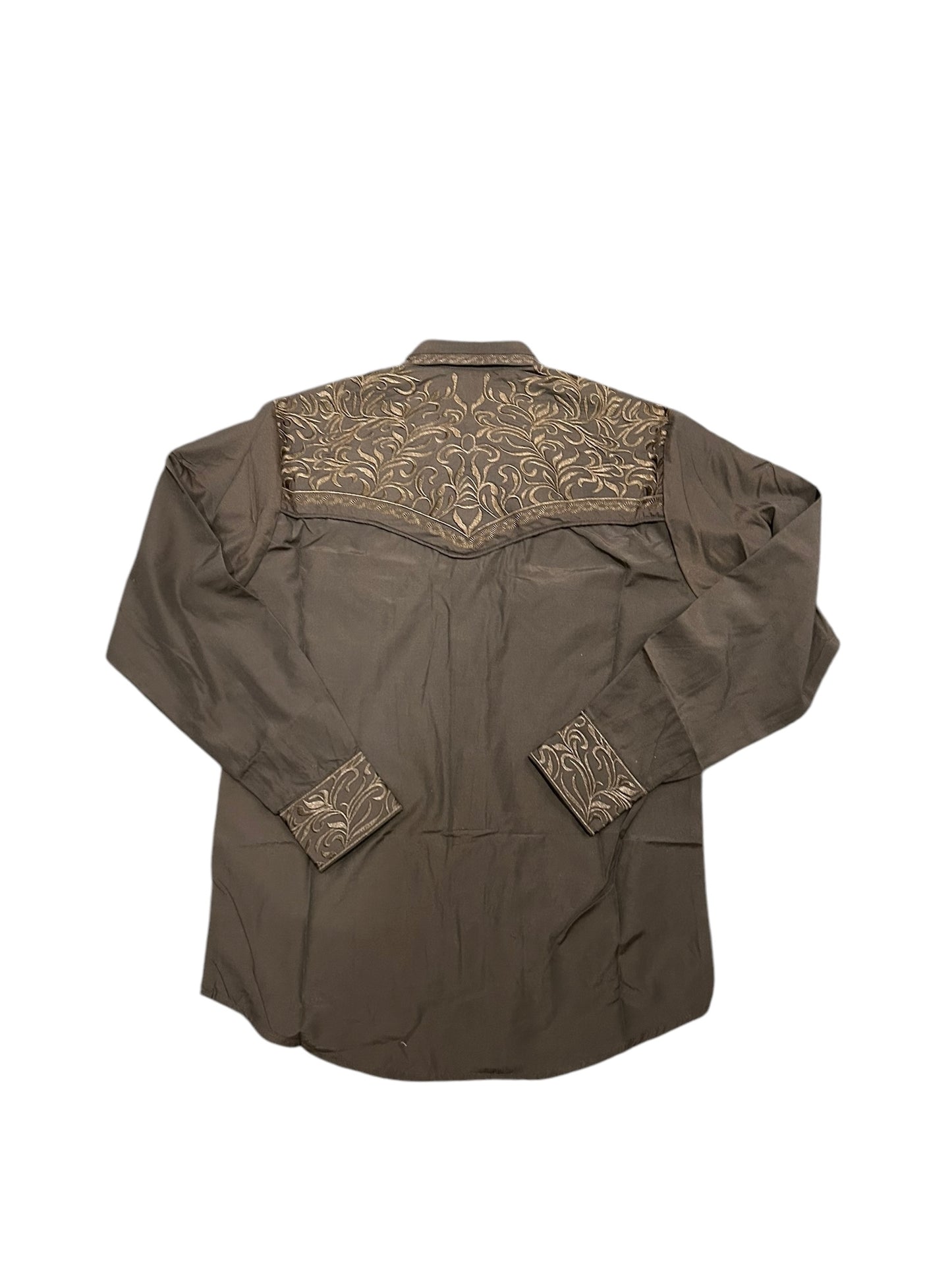 The American West - Barclay Mens Long Sleeved Embroidered in Brown Western Snap Shirt