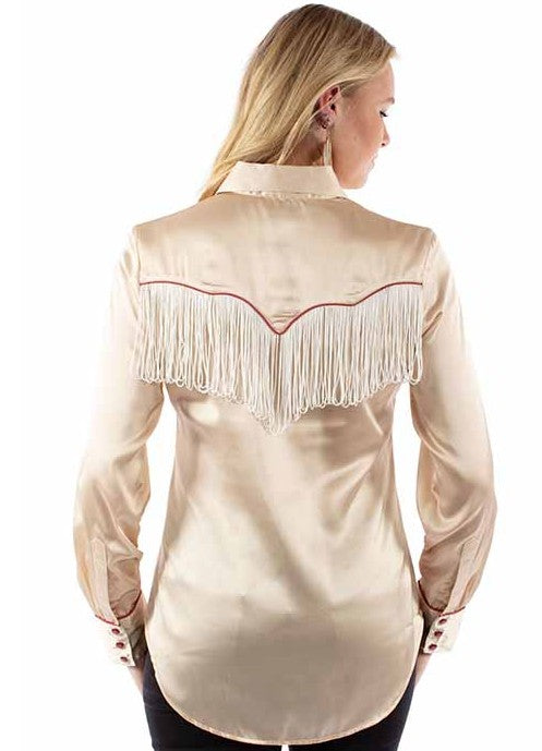 Scully HC922 Ladies Western Blouse with Fringe in Tan