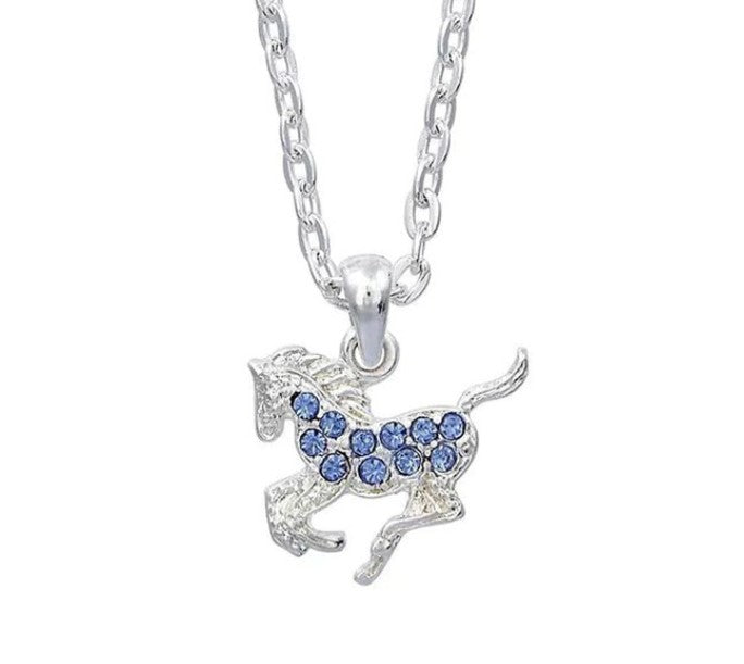 Western Express HN-8 Blue Rhinestone Pony Necklace in Pony Head Gift Box
