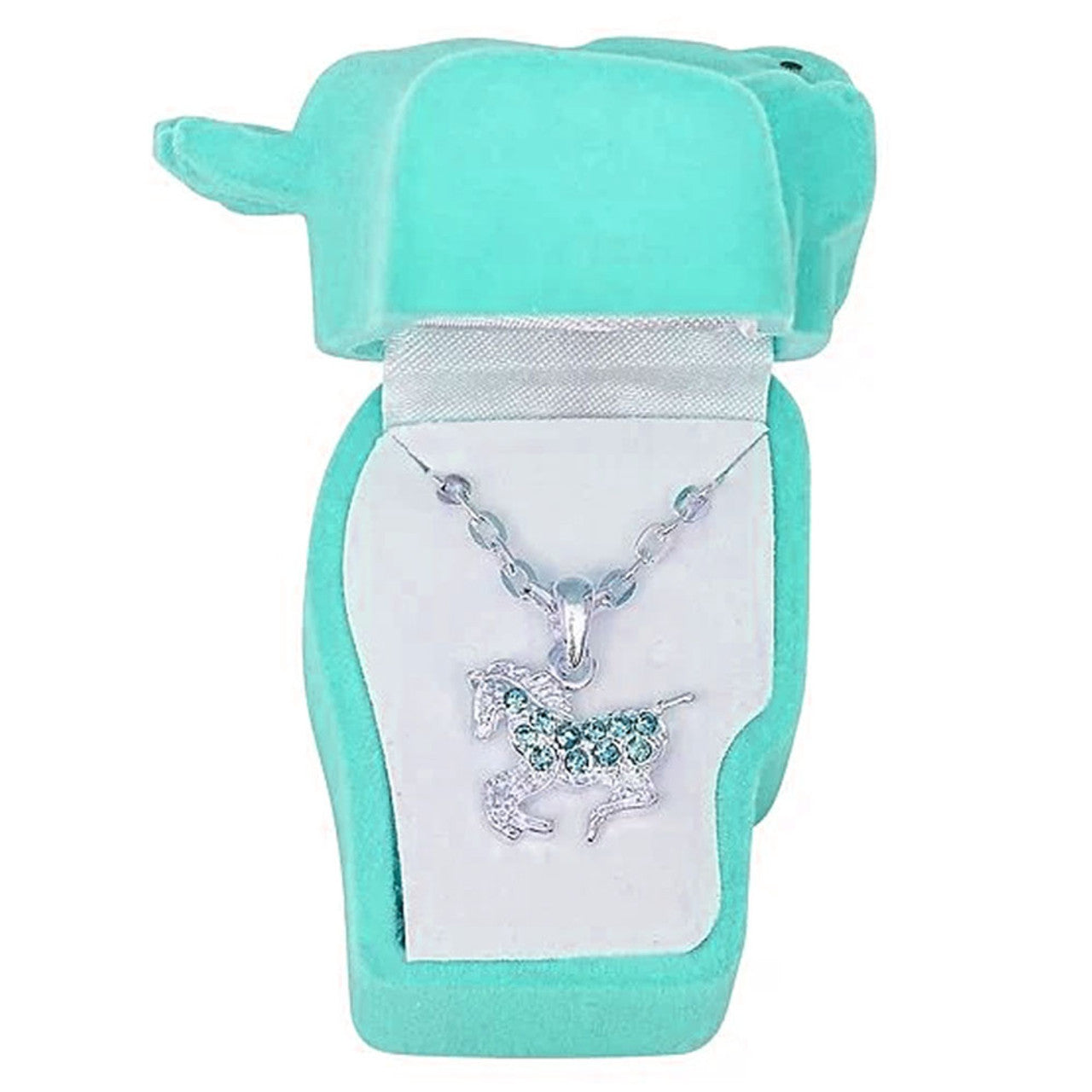 Western Express HN-7 Aqua Rhinestone Pony Necklace Horsehead Gift Box