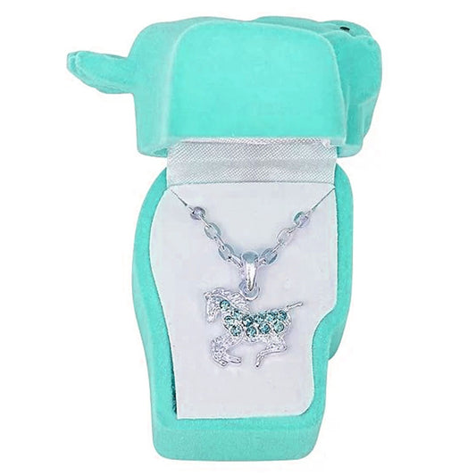 Western Express HN-7 Aqua Rhinestone Pony Necklace Horsehead Gift Box