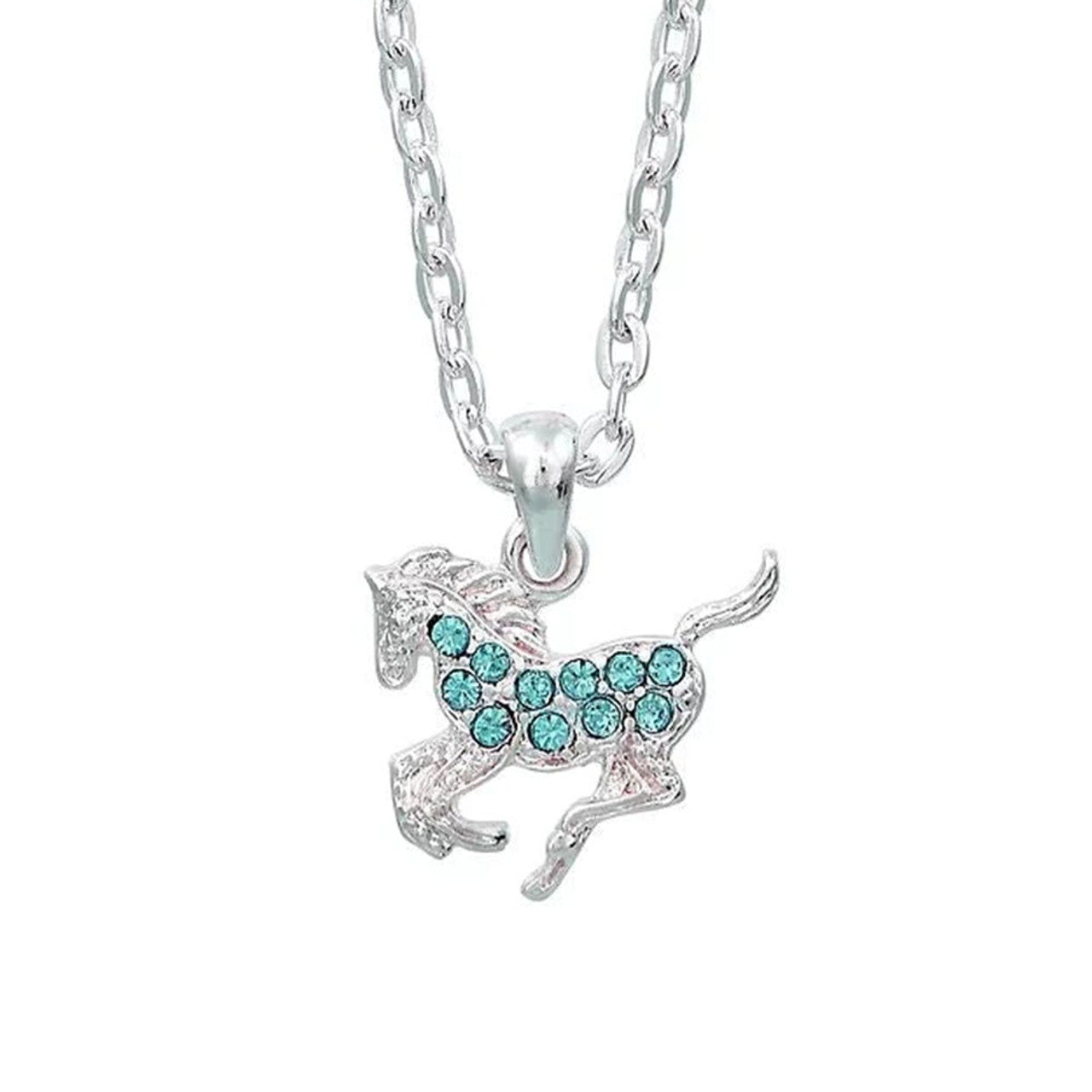 Western Express HN-7 Aqua Rhinestone Pony Necklace Horsehead Gift Box