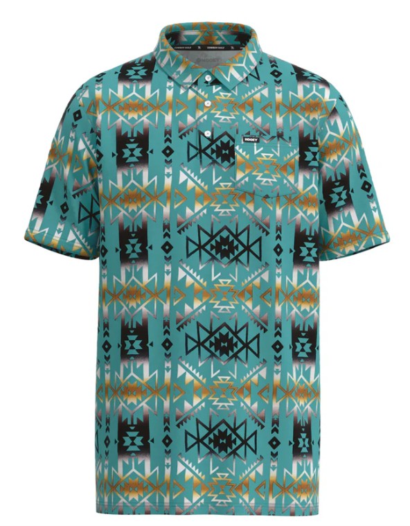 Hooey Cowboy Golf "Hot Shot" Turquoise w/Aztec Pattern Polo HP022TQAZ