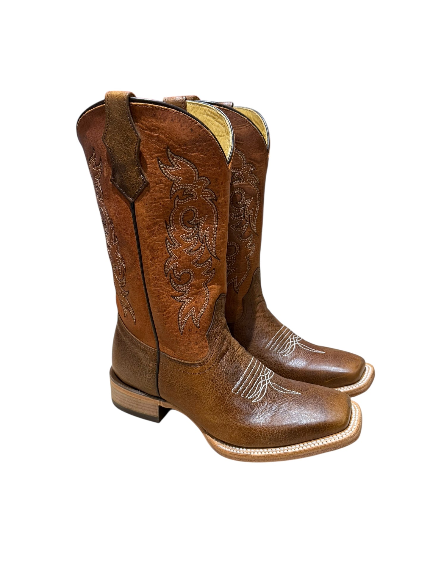 Corral Teens T0217 in Brown/Shedron Embroidery Square Toe Western Boots