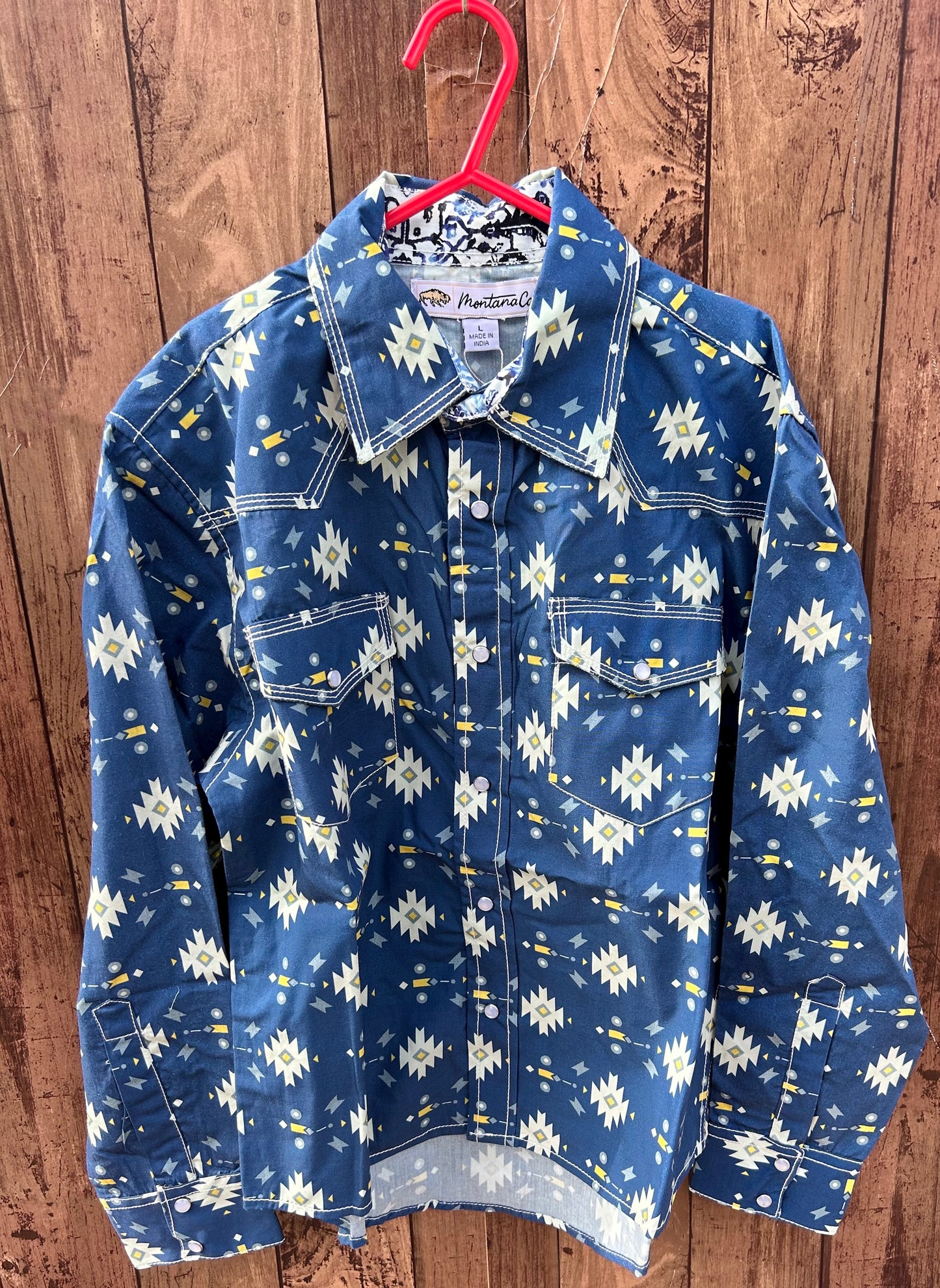 MontanaCo Blue Large Aztec Print Kids Shirt B-1106