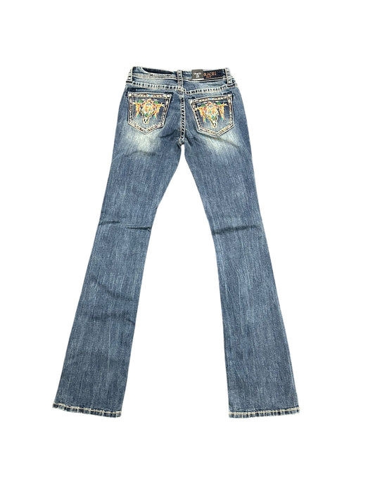 Grace Jeans Steer Head Colourful Embroidered Mid Rise Bootcut Jeans EB-61891