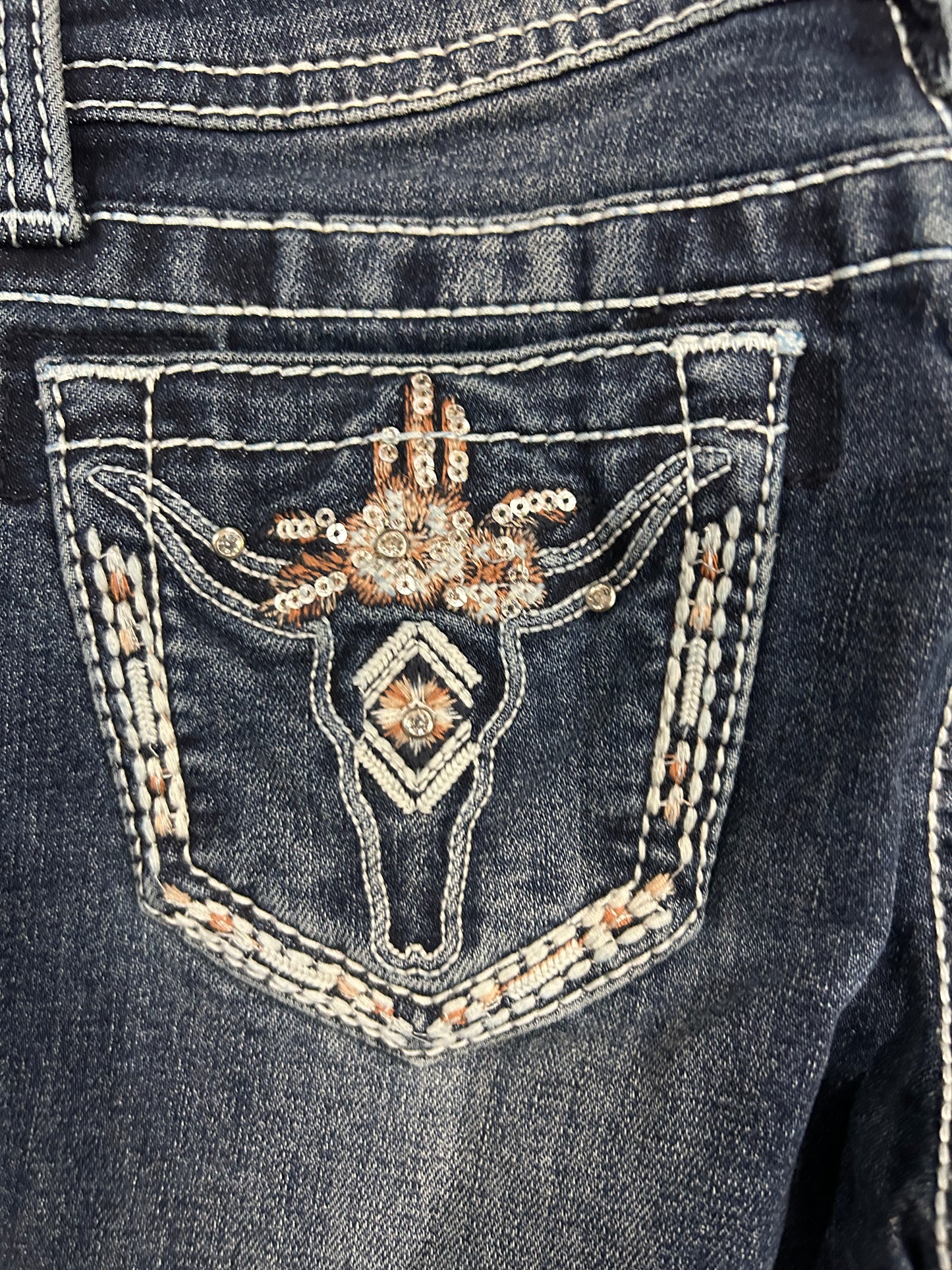 Grace Jeans Steer Head Embroidered Girls Bootcut Jeans GBS701