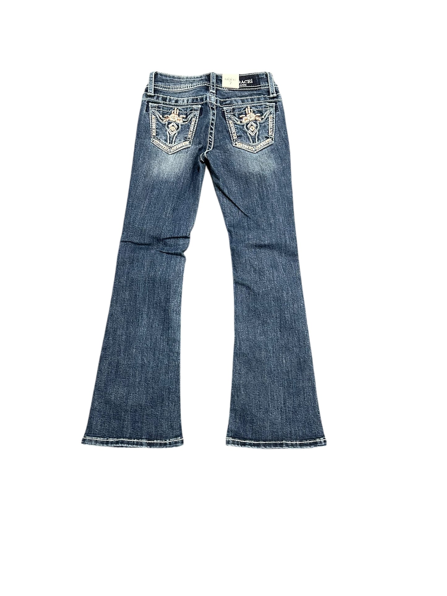 Grace Jeans Steer Head Embroidered Girls Bootcut Jeans GBS701