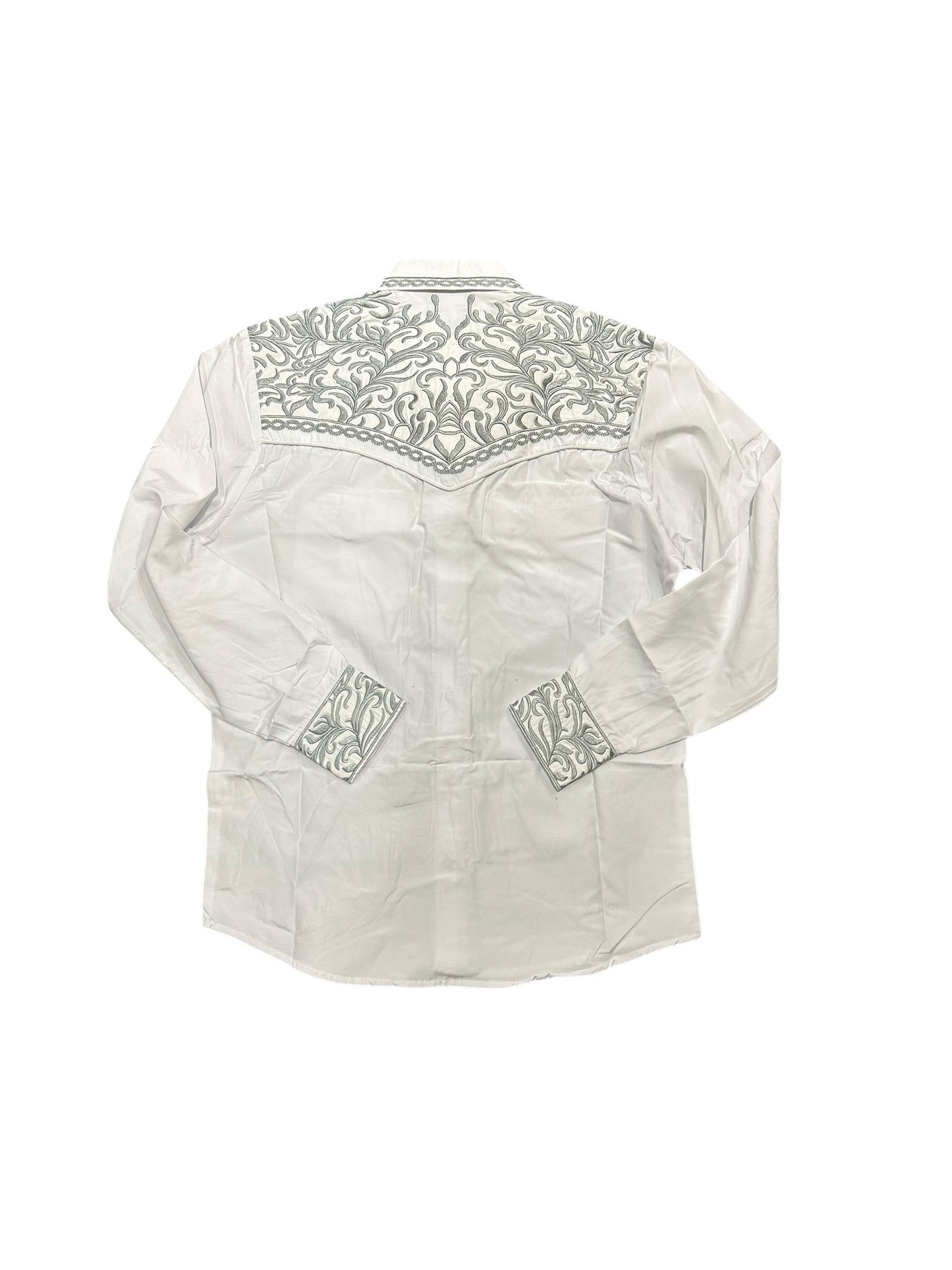 The American West - Barclay Mens Long Sleeved Embroidered in White/Silver Western Snap Shirt