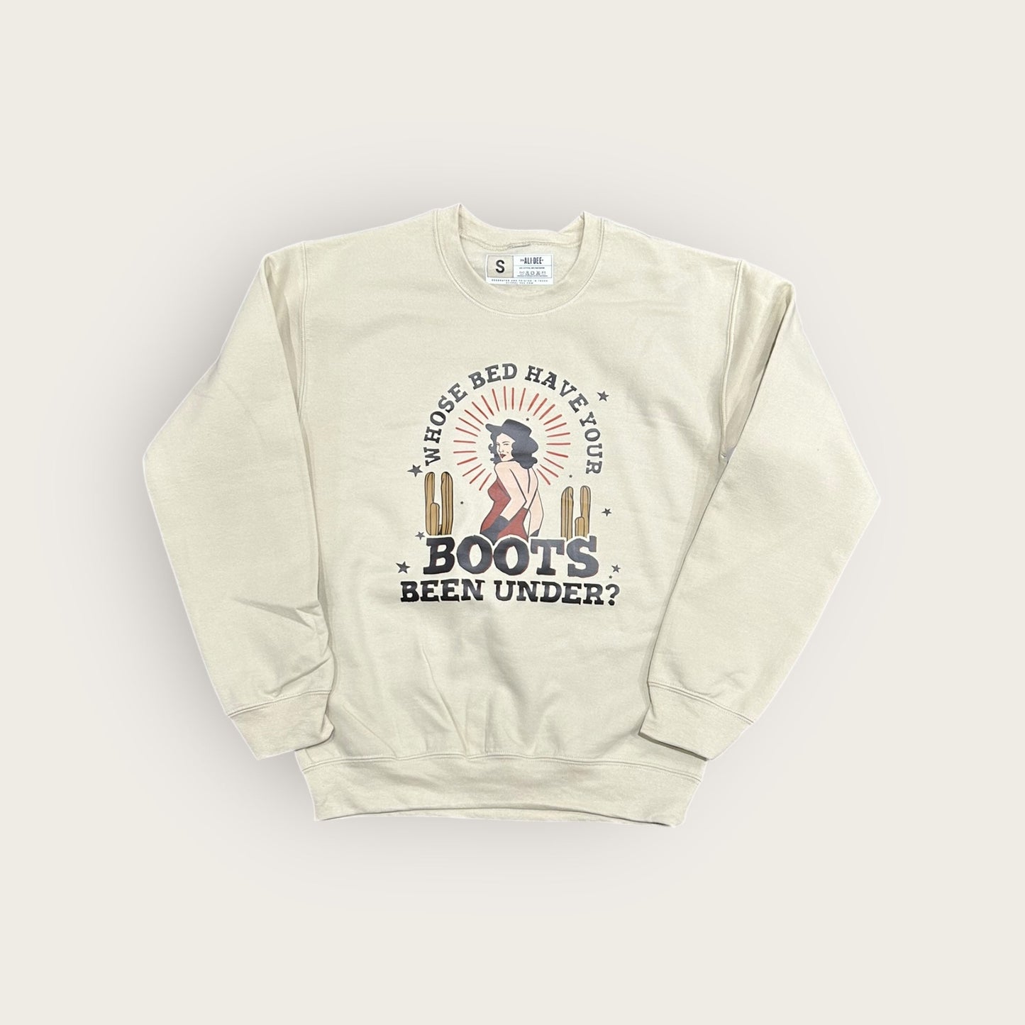 Ali Dee Whose Bed Have Your Boots Been Under Graphic Sweatshirt in Sand