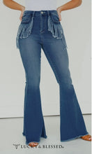 Load image into Gallery viewer, Lucky &amp; Blessed Plus Size Denim Tummy Control Flare Jeans W Fringe Pockets JE165-MW-X
