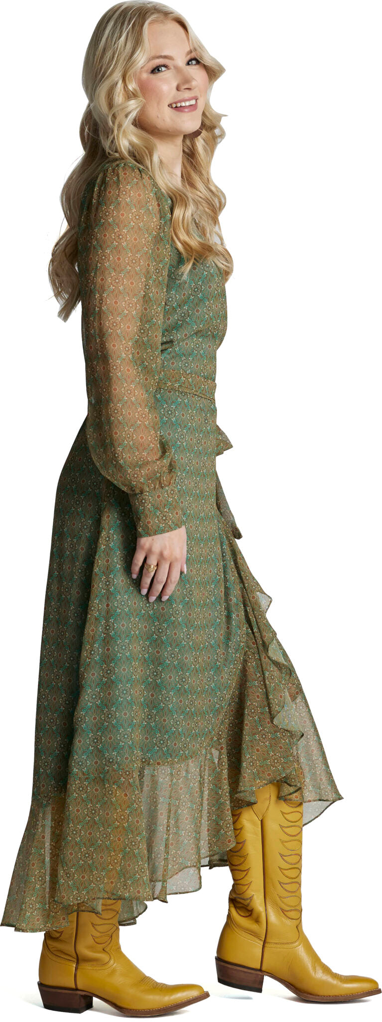 Justin Brands - Nicole Wrap Maxi Dress Green with Western Medallion Design J-2295