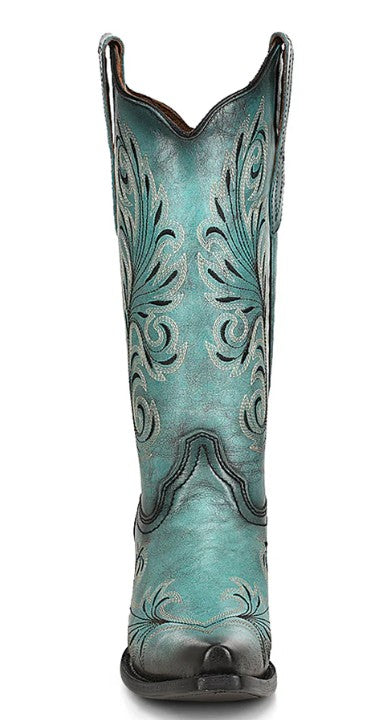 Circle G by Corral Ladies White & Black Embroidery Turquoise Snip Toe Cowboy Boots L2076