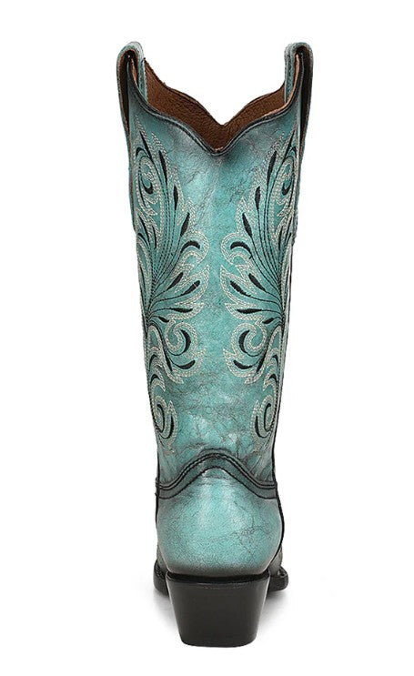 Circle G by Corral Ladies White & Black Embroidery Turquoise Snip Toe Cowboy Boots L2076