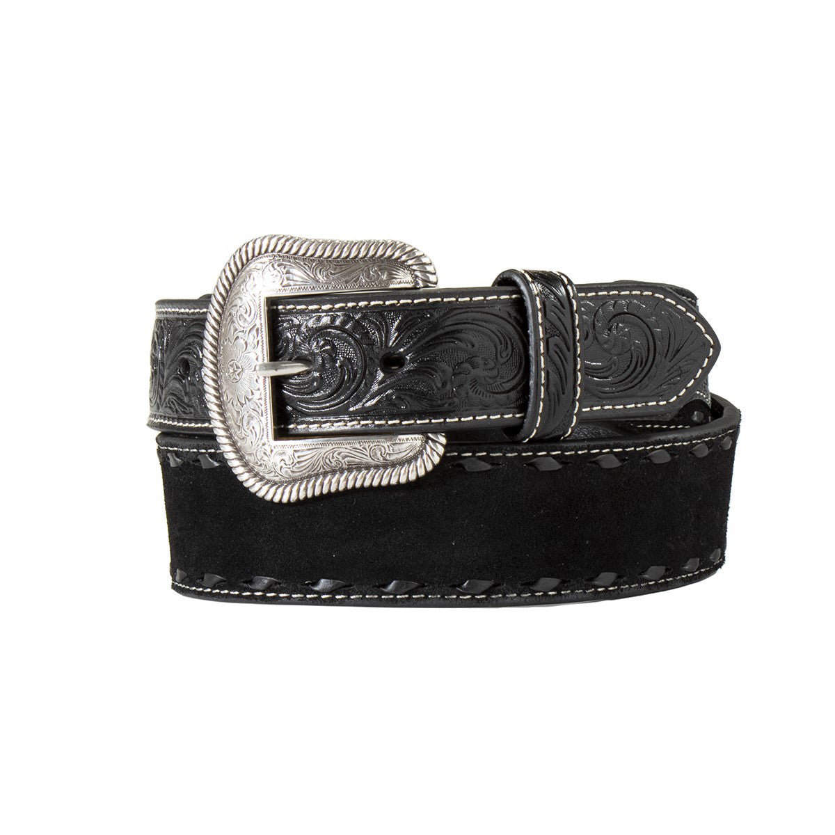 Nocona Mens Belt 1 7/8" - 1 1/2" Roughout Buck Lacing Black N210000301