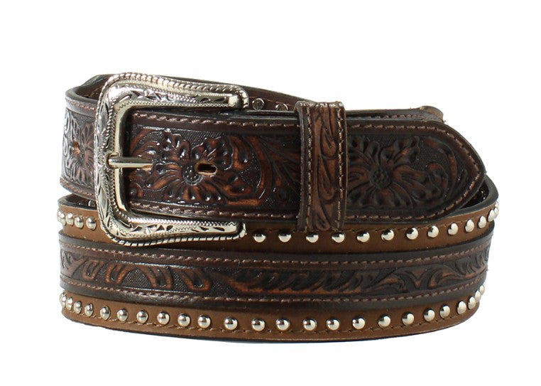 Nocona Belt Co Genune Leather Brown 2-Tone Sze 36 Slver Color Buckle