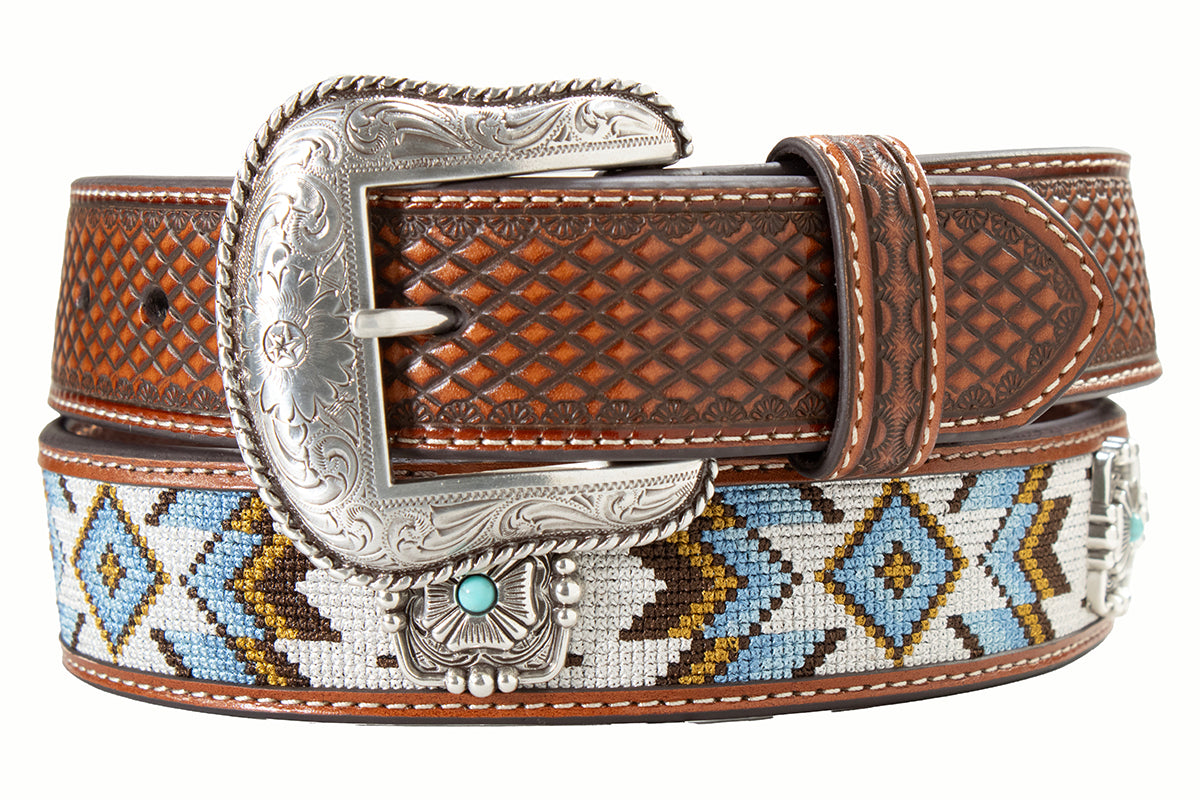 Nocona N210009927 Belt 1 1/2" Southwestern Embroidered Blue