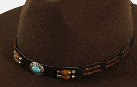American Hat Makers Navaho | Suede Leather Hat Band with Turquoise and Wood Beads