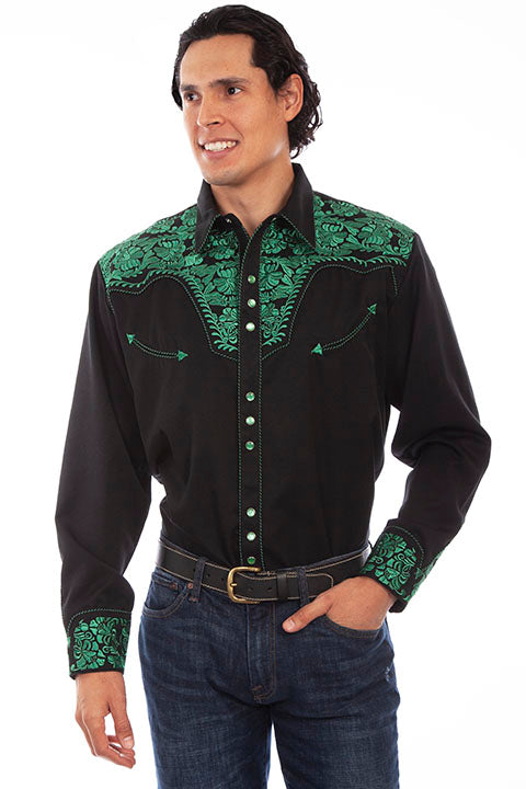 Scully P-634 Black and Emerald Retro Western Shirt
