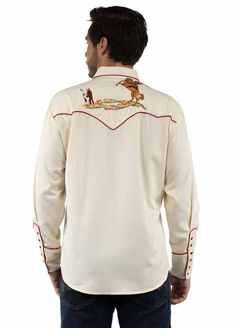 Scully P-928 Cream Cattle Roper Mens Retro Western Shirt