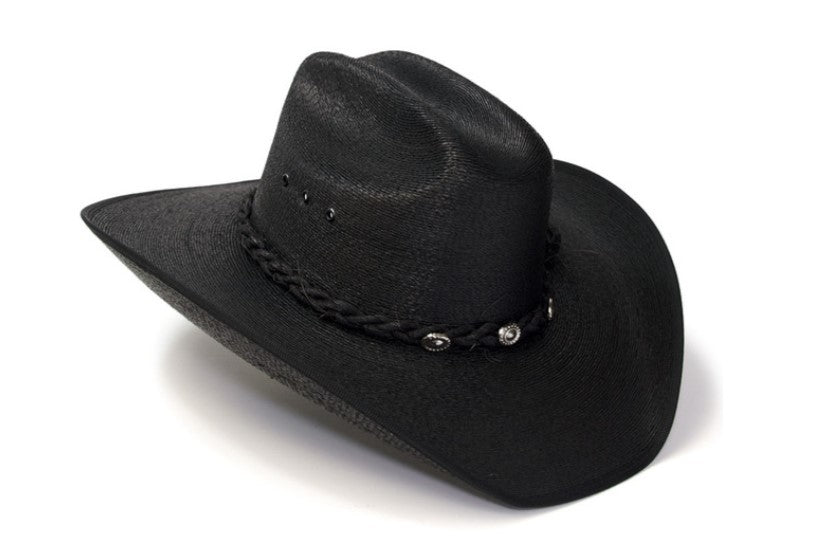 PAL-17 Black Palm Straw Western Cattleman Hat
