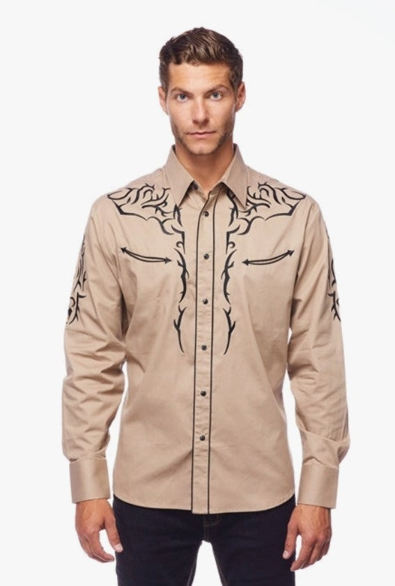 Rodeo Clothing Mens Western Embroidery Shirt PS500L-542 Beige