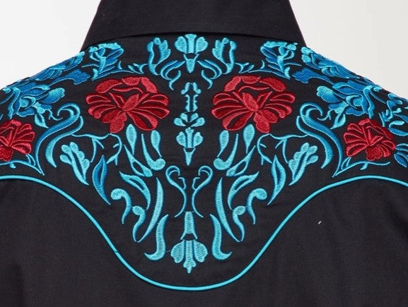 Rodeo Clothing Mens Western Embroidery Shirt PS500L-553 Black with Scroll Design