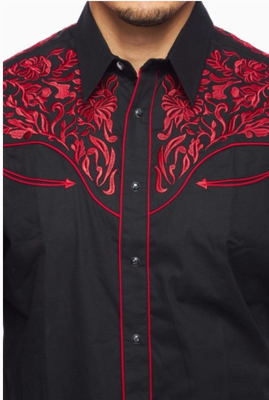 Rodeo Clothing Men's Western Embroidery Shirt PS500L-563 Red Embroidery