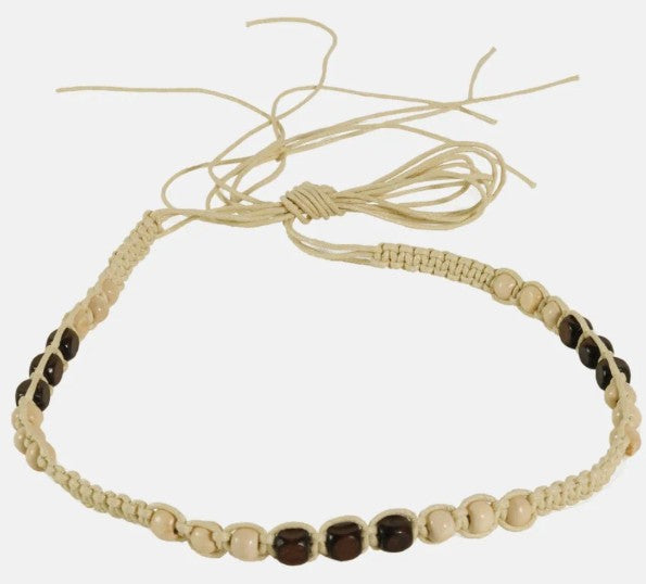 American Hat Makers Pine | Macrame Knot Natural Twine Hat Band With Wood Beads