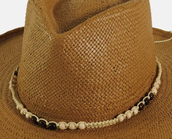 American Hat Makers Pine | Macrame Knot Natural Twine Hat Band With Wood Beads