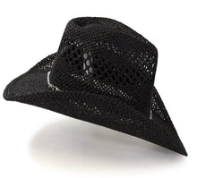 Load image into Gallery viewer, RA-311BLK Hat in Black Twisted Straw Western Pinch Front Hat with Rhinestone Hat Band
