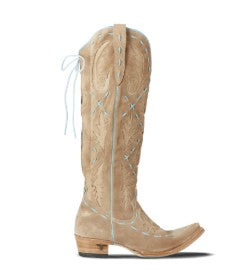 Lane Boots LB0495E-050 Reverie Knee High Corset Latte Suede and Powder Blue