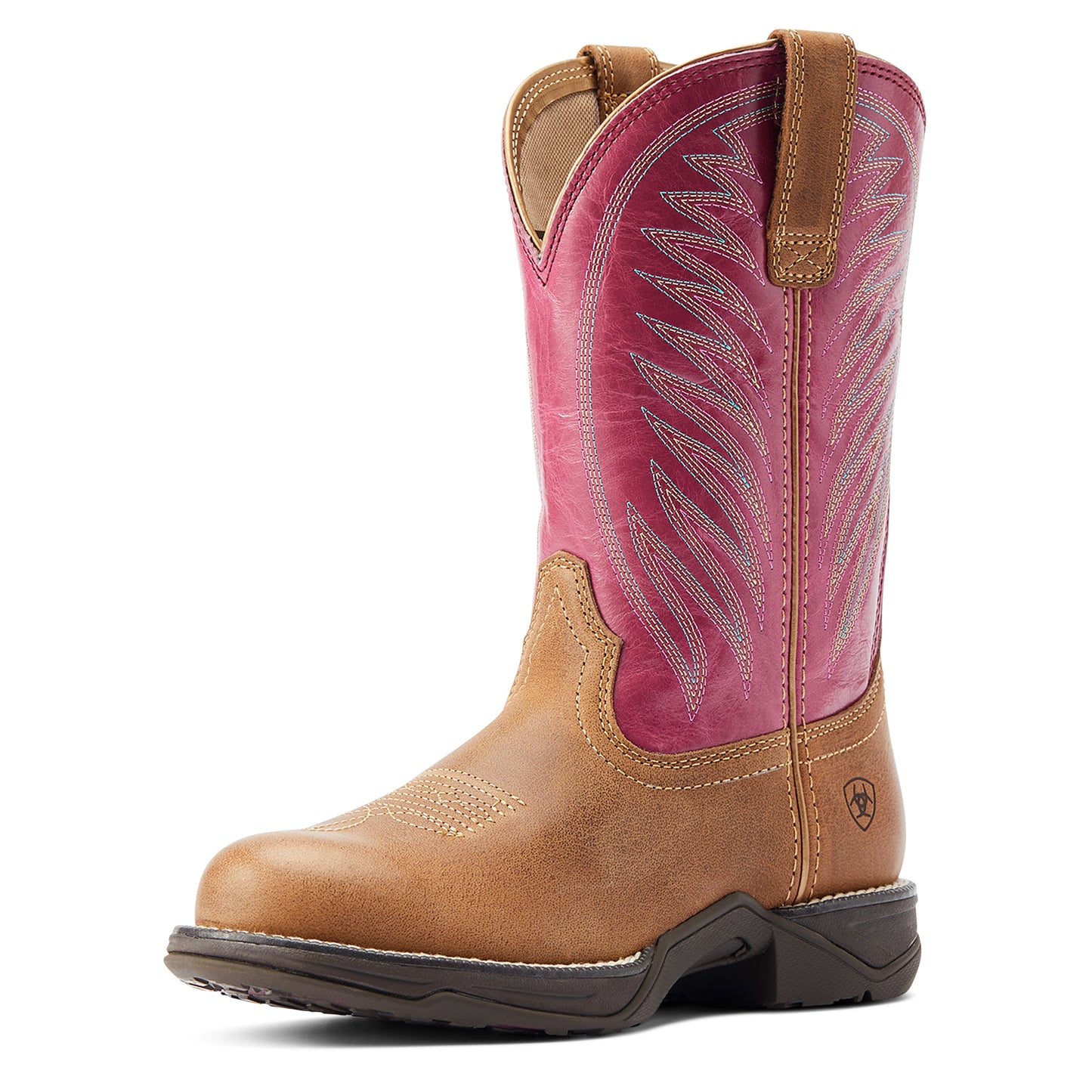 Ariat Ladies 10044418 Anthem Round Toe II Western Boots in Distressed Natural/Rosebud
