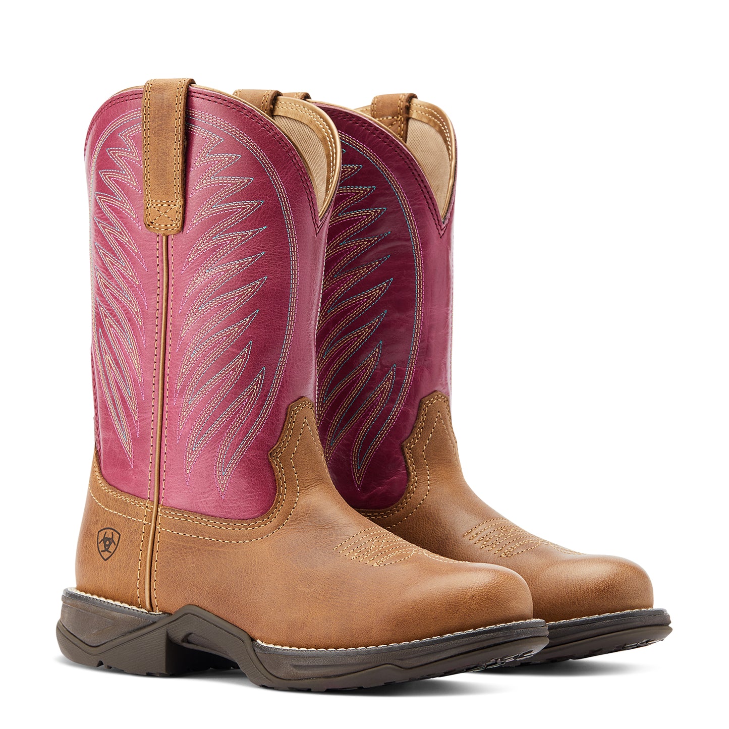 Ariat Ladies 10044418 Anthem Round Toe II Western Boots in Distressed Natural/Rosebud