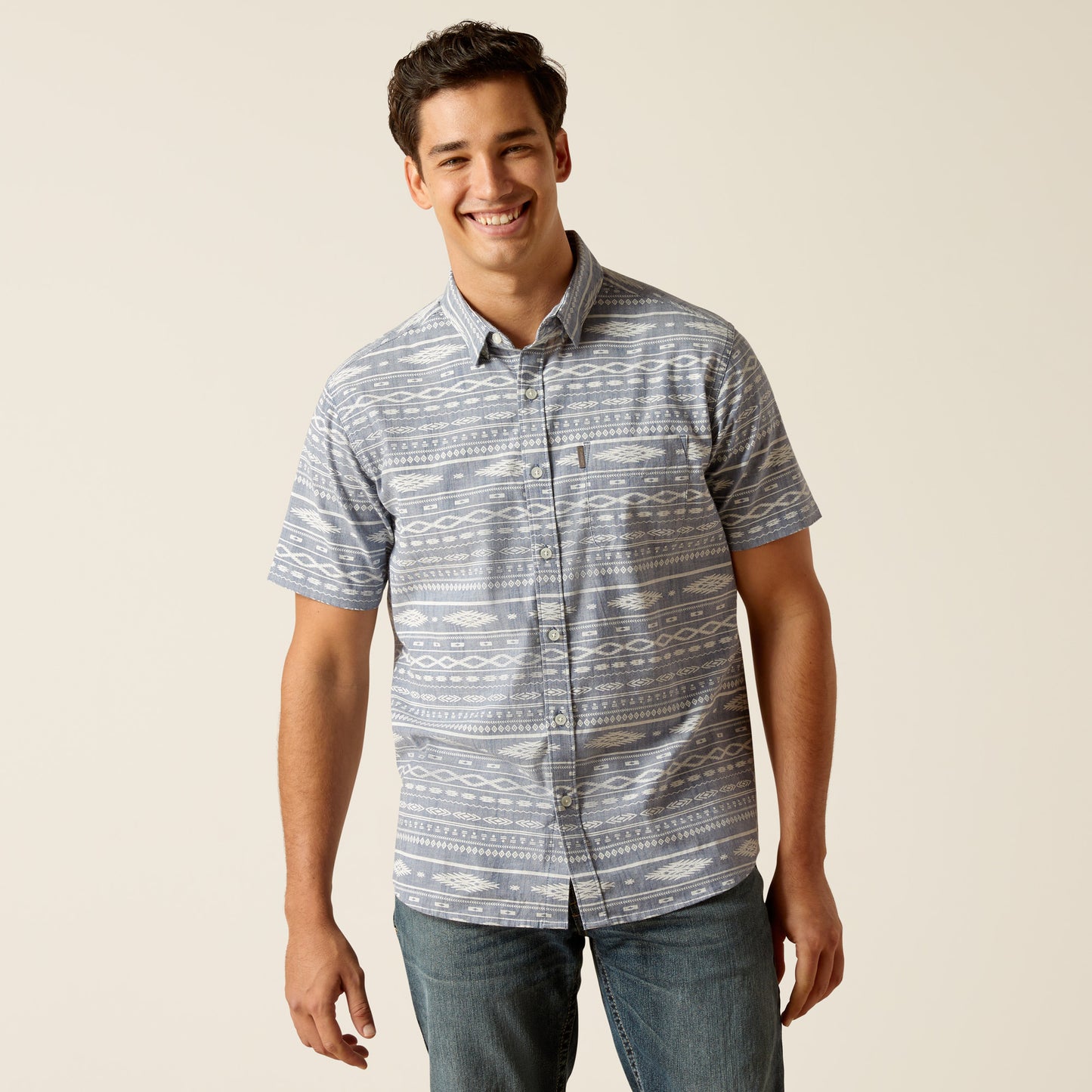 Ariat Mens 10051540 Mack Stretch Modern Fit Shirt in Chambray Blue