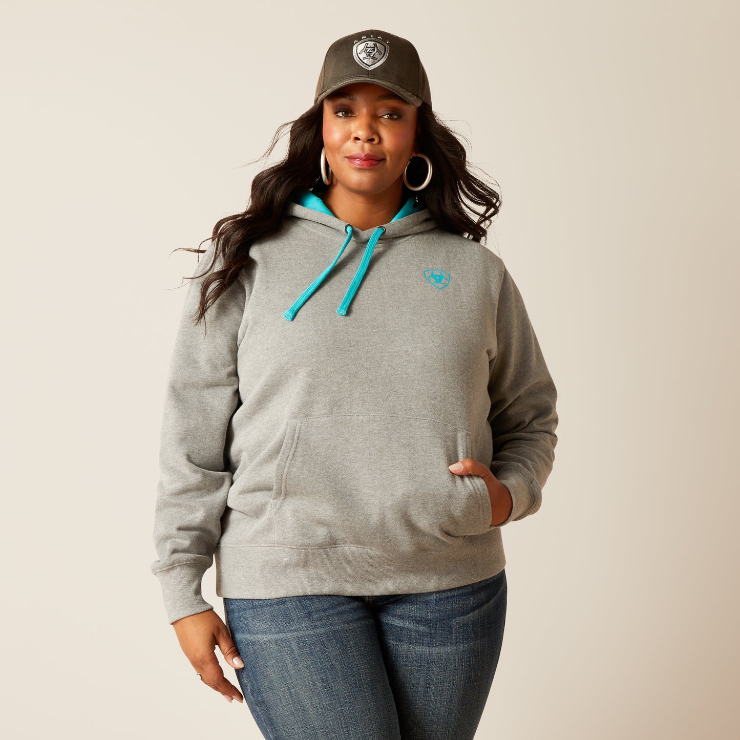 Ariat Unisex 10048637 Equipment Hoodie in Grey/Turquoise