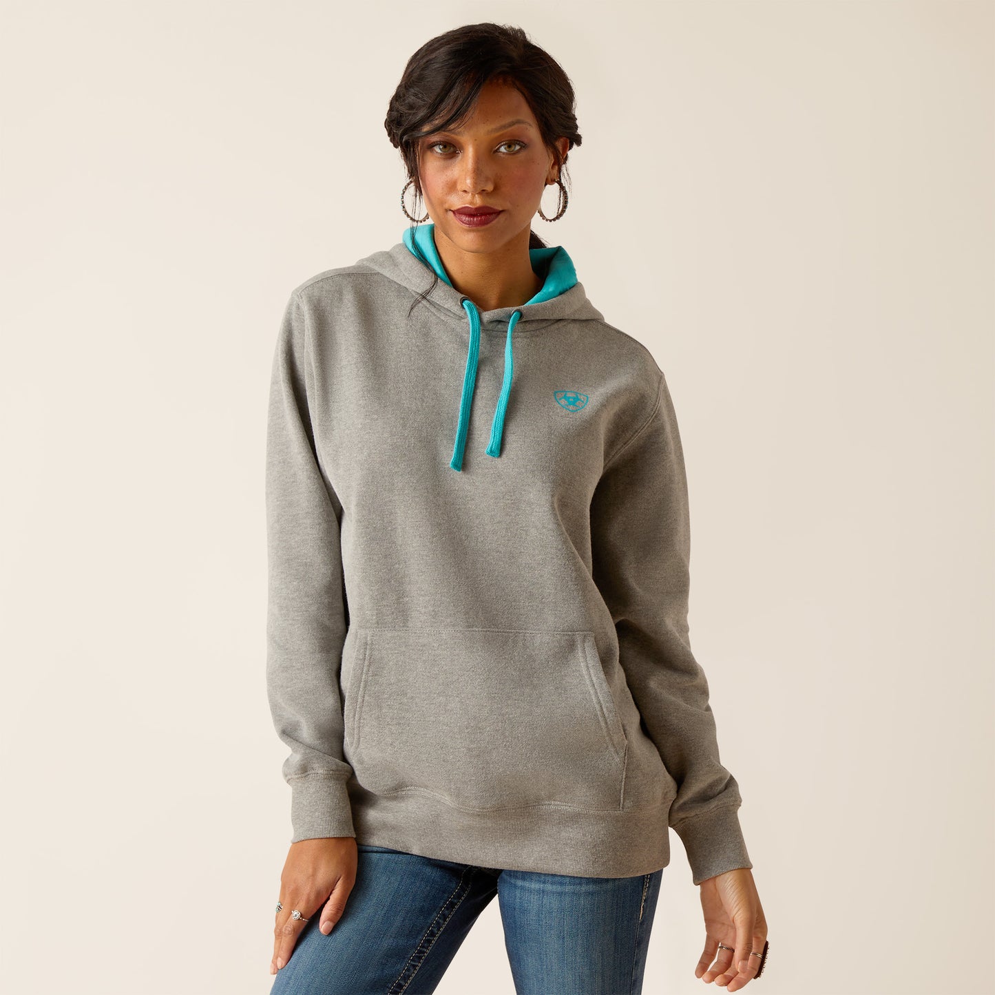 Ariat Unisex 10048637 Equipment Hoodie in Grey/Turquoise