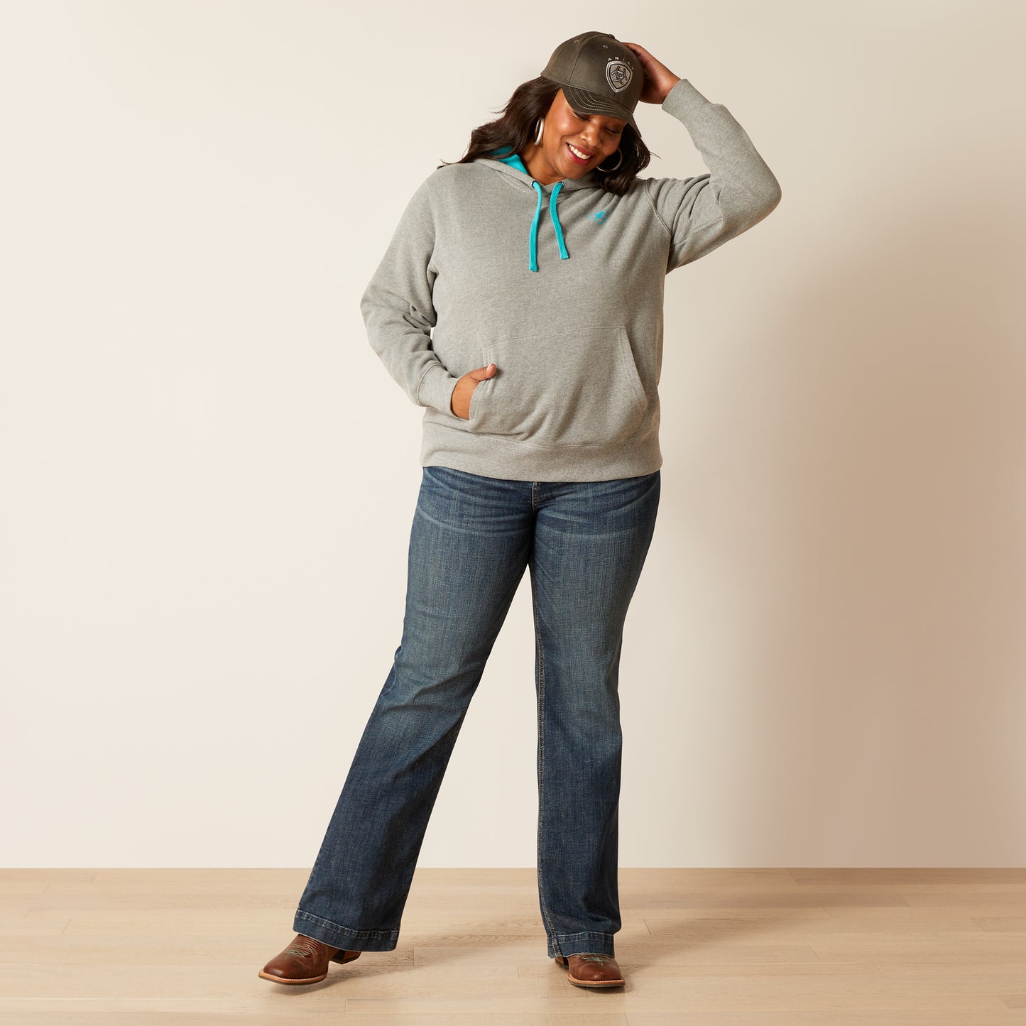 Ariat Unisex 10048637 Equipment Hoodie in Grey/Turquoise