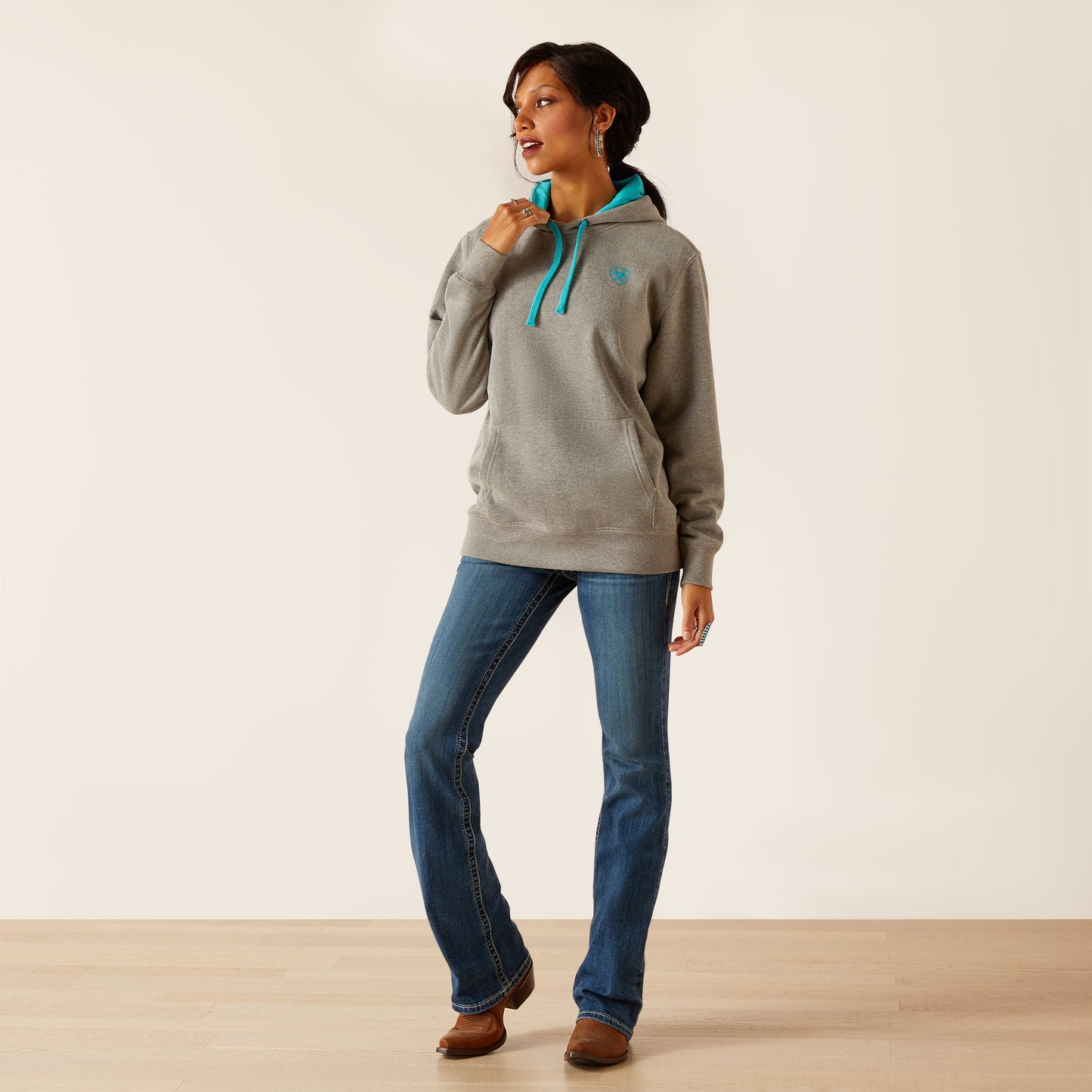Ariat Unisex 10048637 Equipment Hoodie in Grey/Turquoise