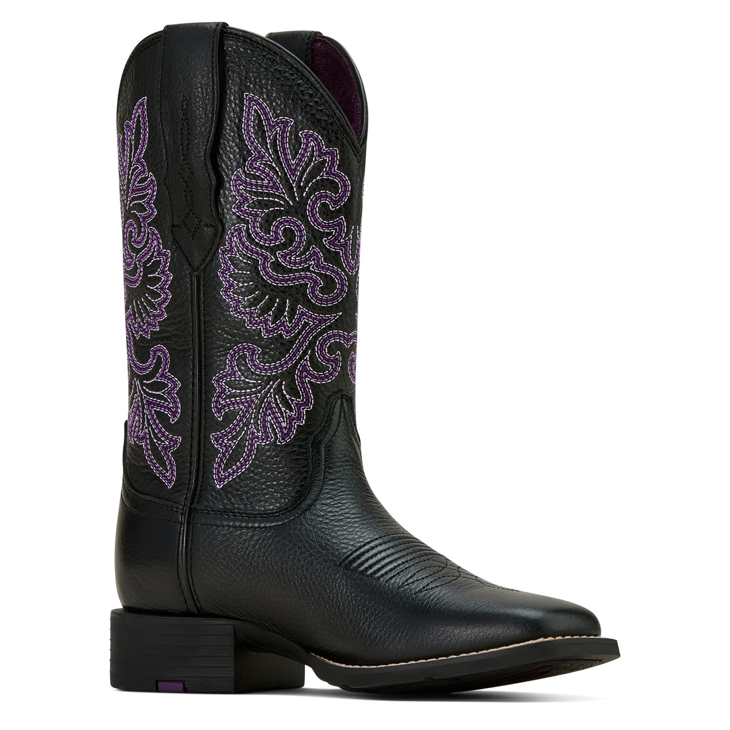 Ariat Ladies 10061222 Round Up Wide Square Toe Stretch Fit Western Boots in Black DeerTan