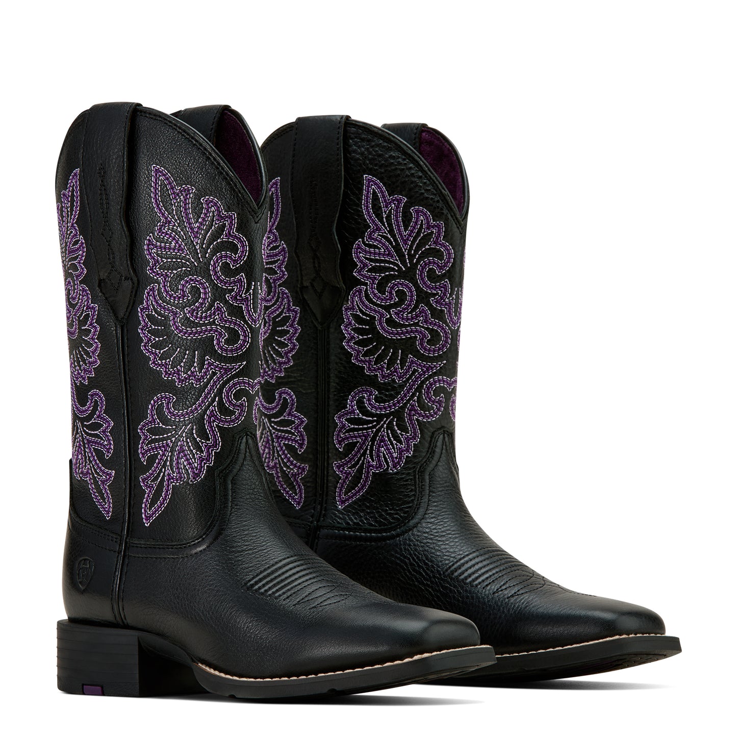 Ariat Ladies 10061222 Round Up Wide Square Toe Stretch Fit Western Boots in Black DeerTan