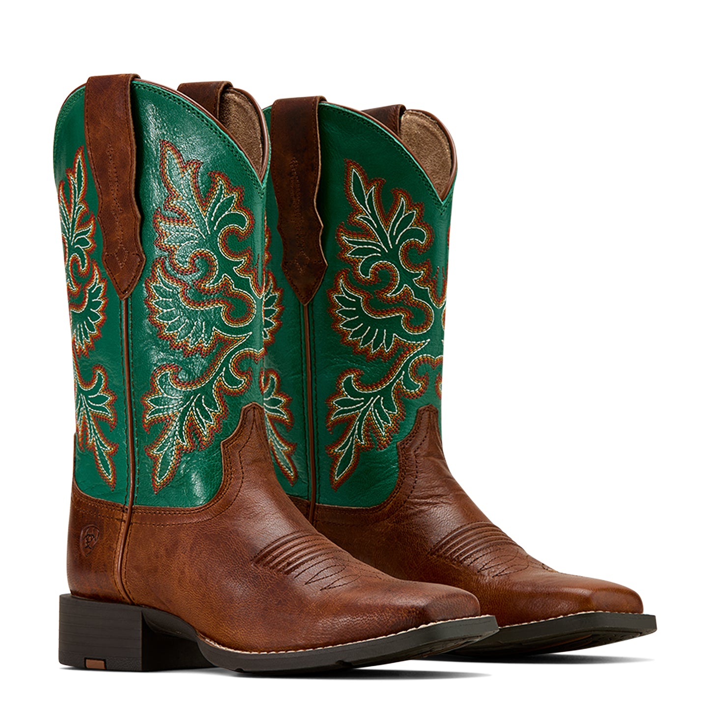 Ariat Ladies 10061223 Round Up Wide Square Toe Stretch Fit Western Boots in Arizona Brown & Jade