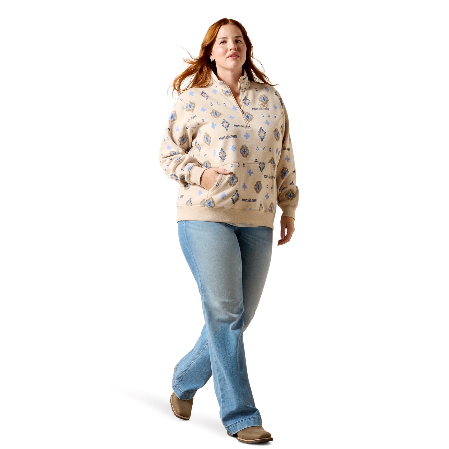 Ariat Ladies 10071160 Sapphire 1/2 Zip Sweatshirt in Oatmeal Heather