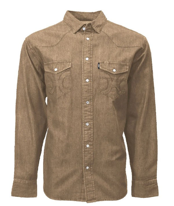 Hooey "Tombstone Corduroy" Long Sleeve Shirt w/ Pearl Snaps Brown HT1907BR
