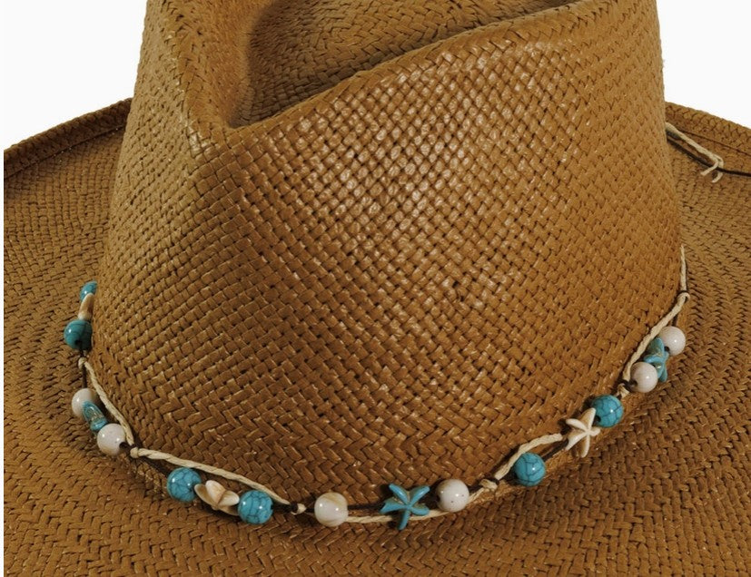 American Hat Makers Twine Hat Band with Star Trinkets - Style Marbled