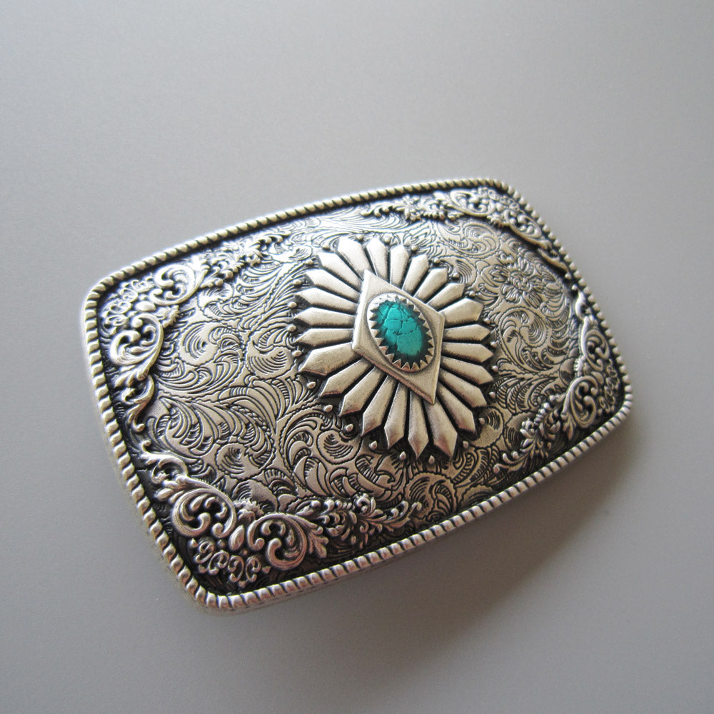 New Vintage Silver Plated Southwest Enamel Totem Rectangle Belt Buckle WT144SL