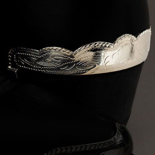 Western Express Engraved Silver Heel Guards with Scalloped Edges WX-36