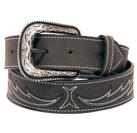Western Express XM-3600 Western Embroidery Top Grain Leather Belt Black